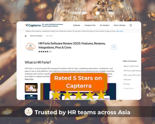 HR Forte receives 5-star customer reviews on Capterra for HR and payroll software in Asia