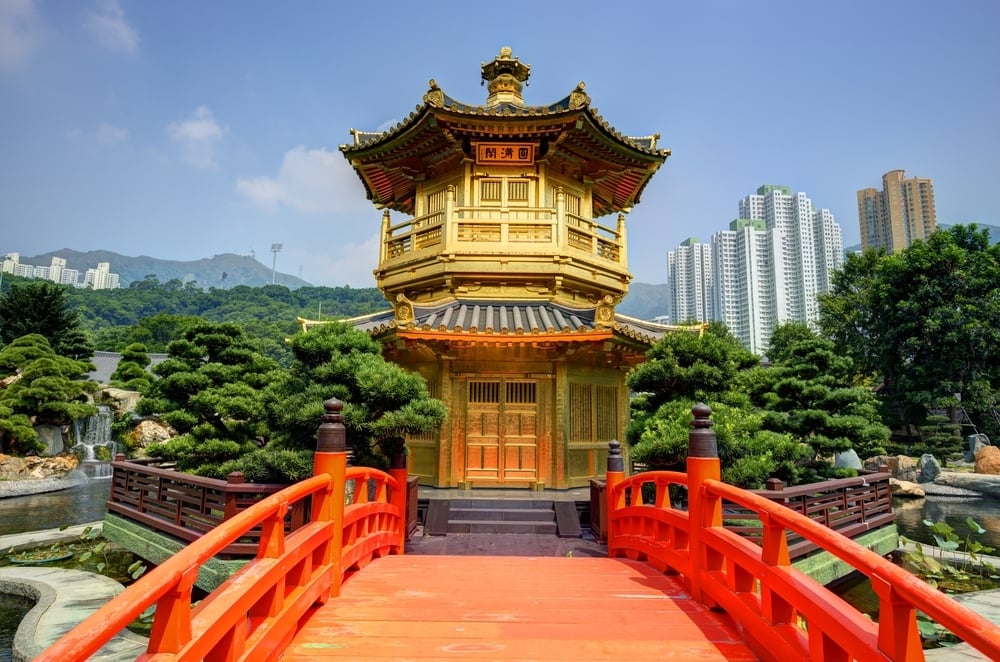 Golden Pavilion of Perfection in Nan Lian Garden, Hong Kong, China.
