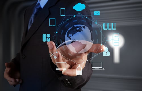businessman shows modern technology as concept businessman shows modern technology as concept